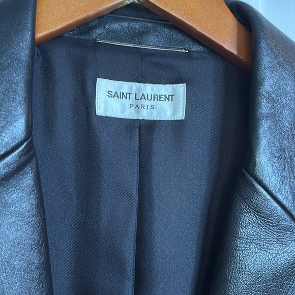 EUC SAINT LAURENT women’s black leather blazer size 48 - Picture 3 of 11